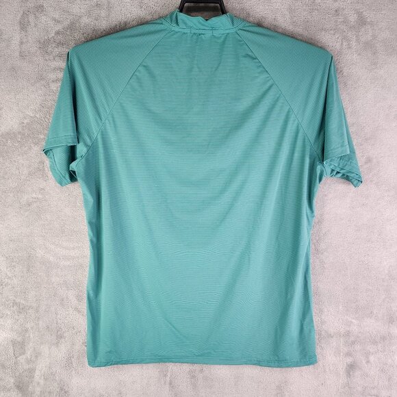 Mens Turquoise Striped Coofandy Polo Shirt Short Sleeve Polyamide Spandex Size L - Picture 8 of 11